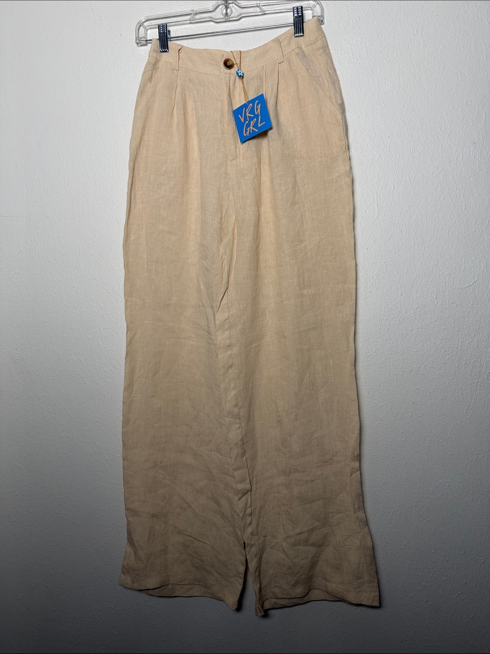 High-Rise Cream Linen Wide-Leg Trousers